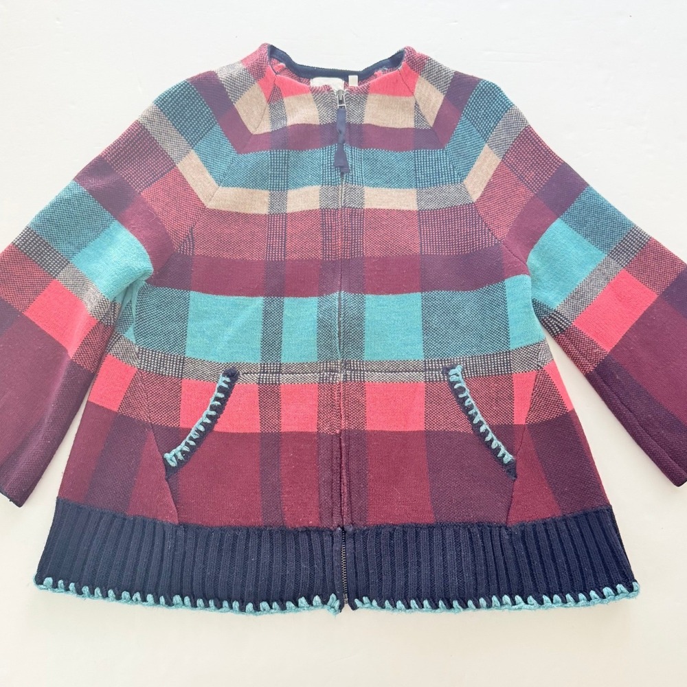 Anthropologie HWR Plaid Wool Blend Zip Swing Cardigan Sweater Multi Color Small